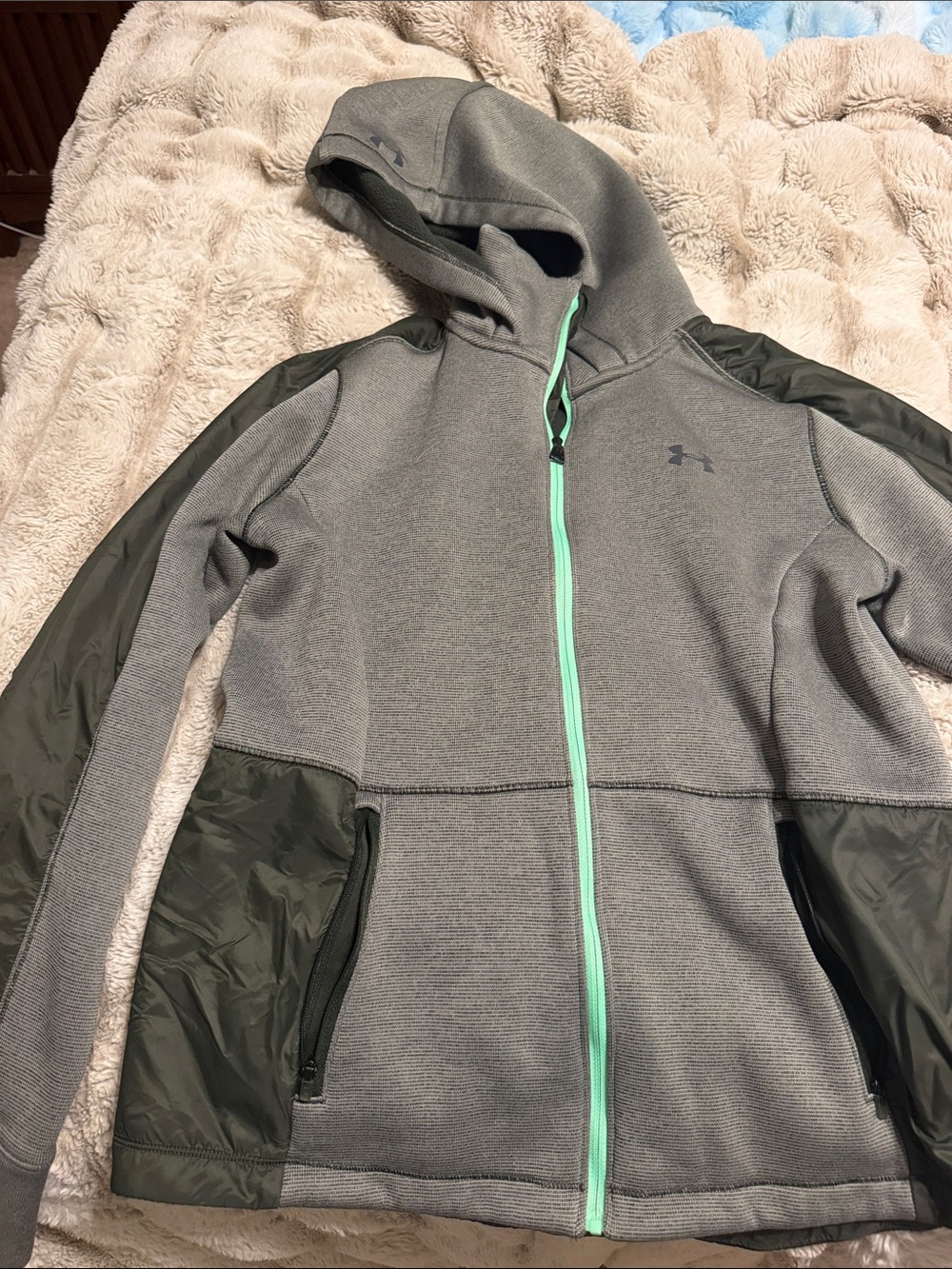 Under Armour Gray Hooded Jacket with Mint Green Zip